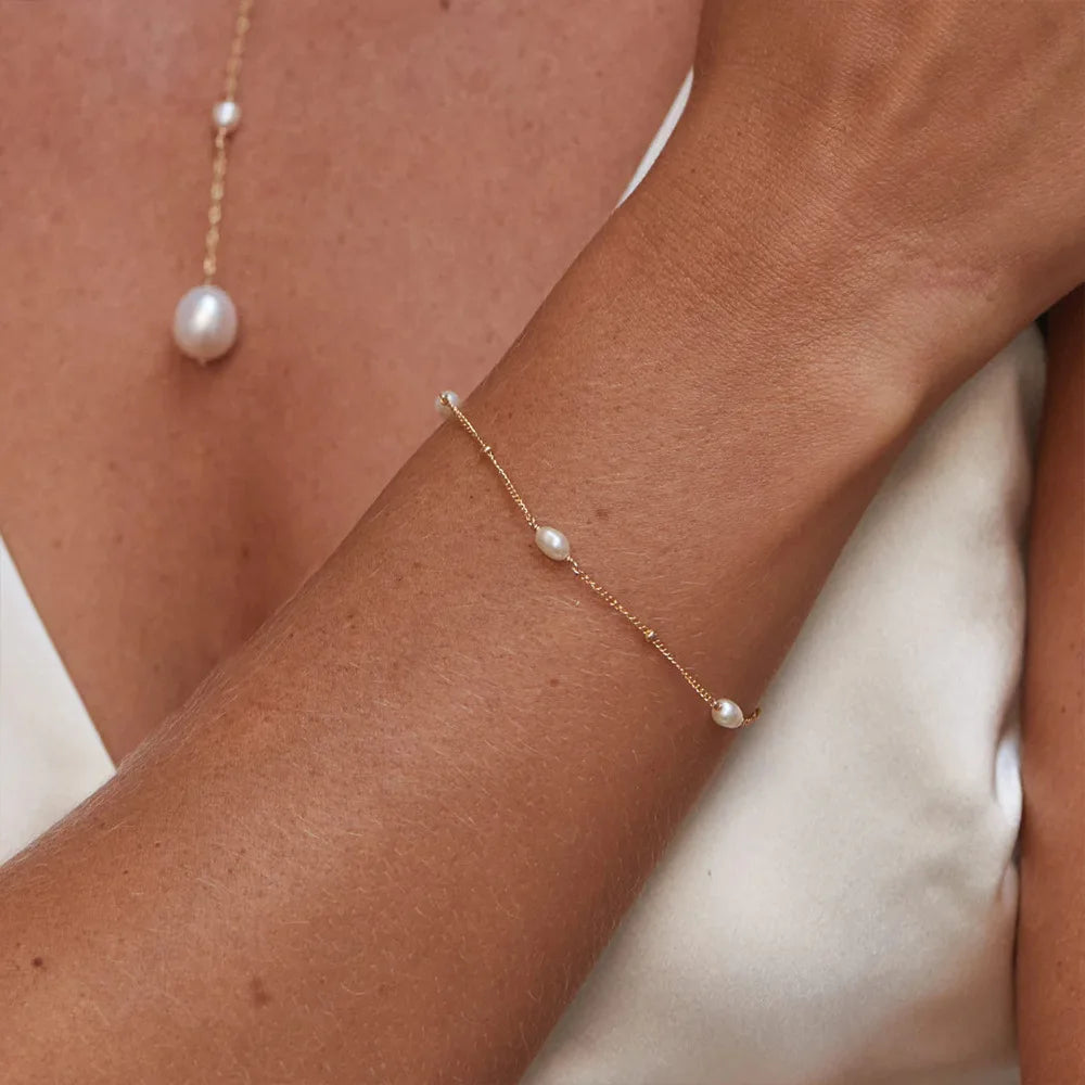 Factory Sale 925 Sterling Silver Gold Plated Adjustable Chain Pearl Chain & Link Bracelets