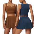 GYM Fitness Slim Sport Wear Women Top Vest Zipper Jacket Elegant Yoga Golf Skirt for Women Tennis Skirt Set