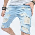 Summer Men's Casual Distressed Trendy Denim Shorts Scraped and Tattered Beggar Jean Shorts