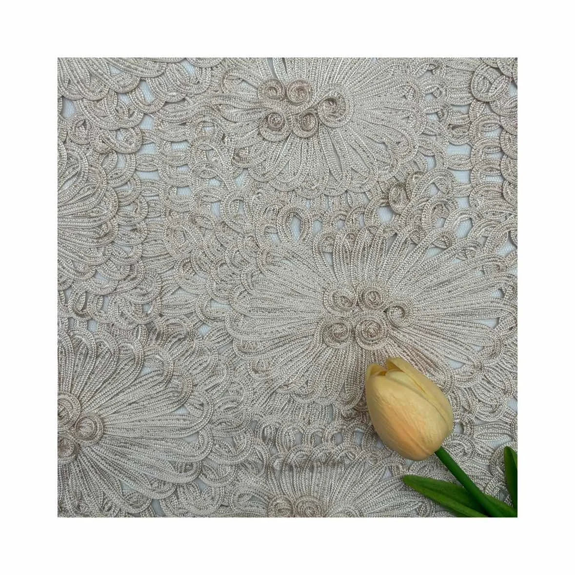 Manufacture Black White 3D 100% Nylon Mesh With Ribbon Embroidery Guipure Lace Fabric