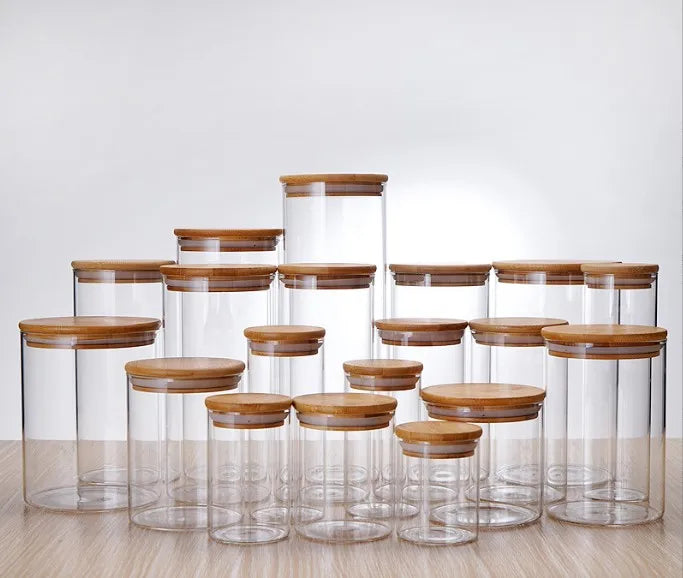 Glass Borosilicate Food Storage Jar Stackable Storage Glass Jars Container Sealed Jars With Bamboo Lid