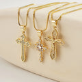 Trendy Christian Faith Luxury Clavicle Chain Crucifix Necklaces Sweater Chain Inlaid Zircon Gold Cross Pendant Necklace for Girl