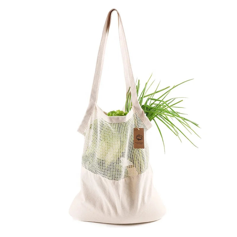 Reusable Eco Friendly Organic Cotton Mesh Shopping Bags for Vegetable and Fruit Cotton Mesh Tote Bag for Promotional OEM