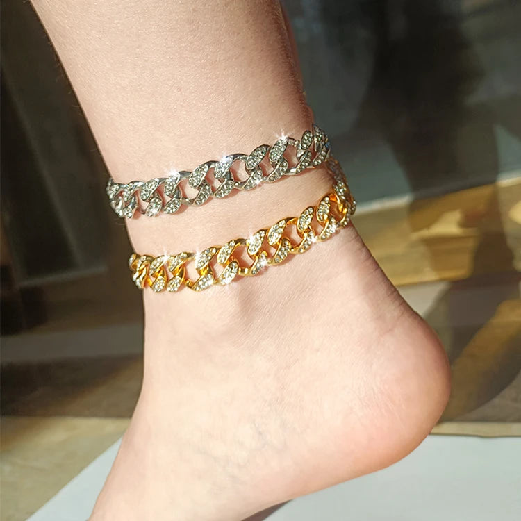 2025 Gold Plated Anklet Rhinestone Foot Anklet Cuban Link Anklets for Women