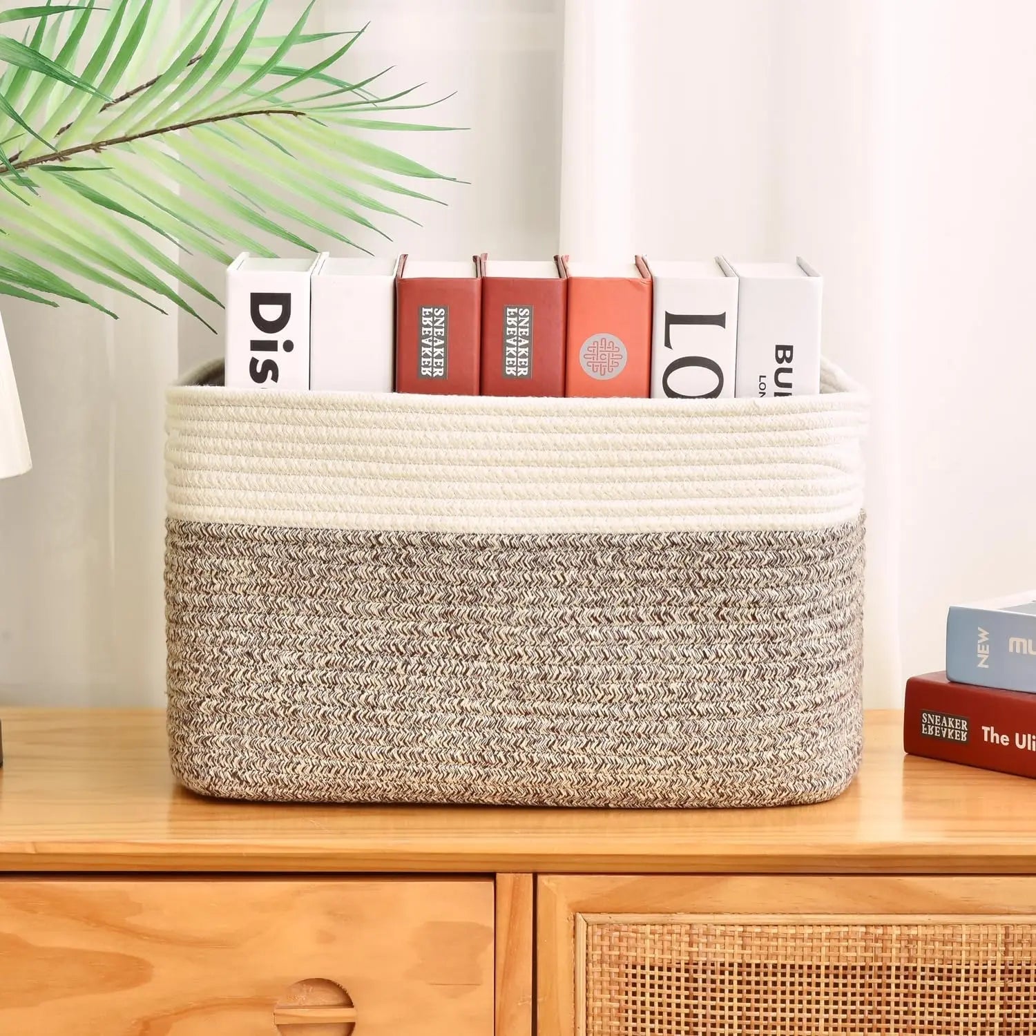 Rectangle Organizers Cotton Rope Basket-Eco-Friendly Foldable Washable Multifunction Storage for Clothes