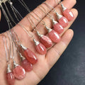 Crystals Healing Stones Fashion Jewelry  Rhodochrosite 925 Sterling Silver  Hand Wrapped Pendant Necklace