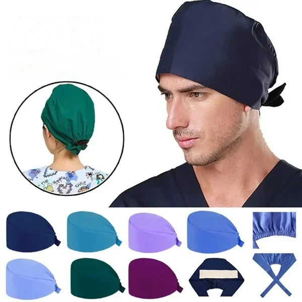 Free Size Adjustment Nose Cap Breathable Cotton Doctor Nurse Turban Scrub Cap Custom Logo Unisex Solid Surgical Cap