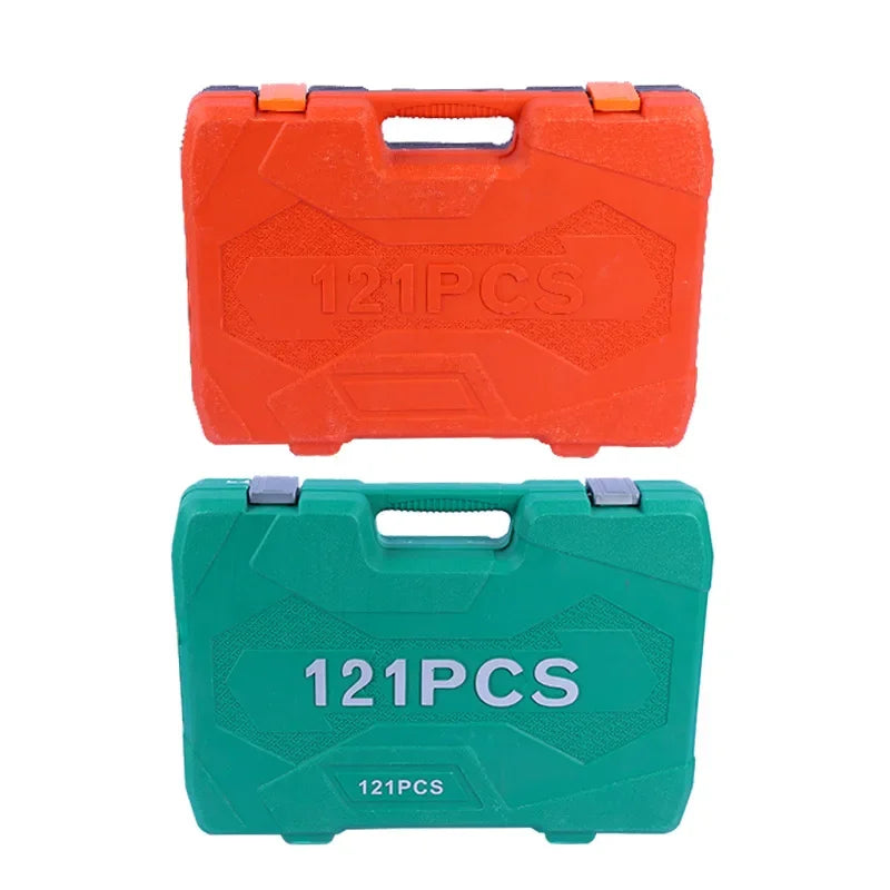 121-Piece General Household Auto Repair Tool Set Steel Wrenches Tape Hard Plastic Toolbox Storage Case Customizable OEM Box Bit