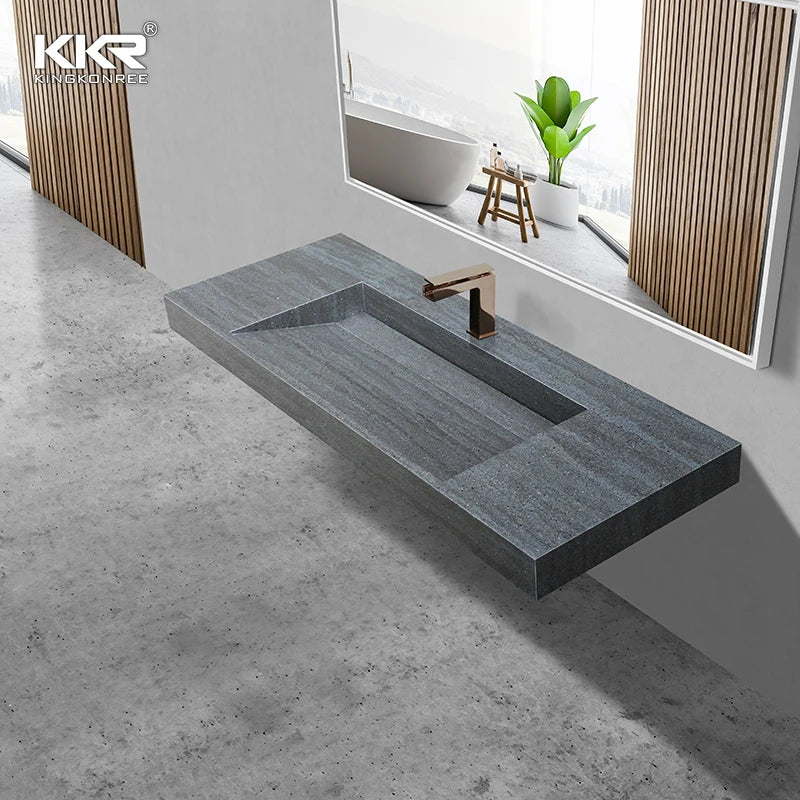 Bathroom Furniture Rectangle Wall Hung Basins Artificial Stone Solid Surface Bathroom Sinks China Factory Kkr