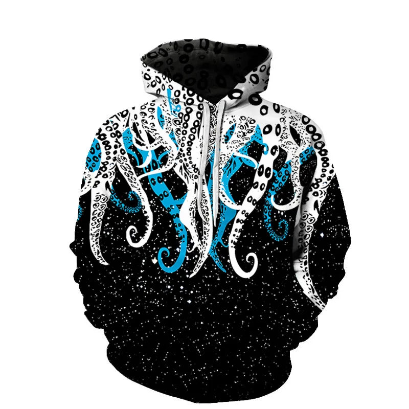 Fitspi Octopus 3d Digital Printing Men's Women's Pullover Loose Leisure Pullover Hoodie Loose Baseball Uniform