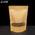 JIJID Kraft Paper Stand up Pouch Ziplock Custom Food Bag Kraft Vacuum Bags Food with Transparent Window Frosted Bag
