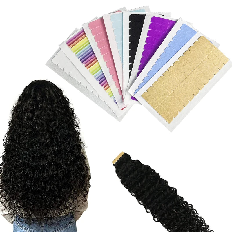 12pcs Medical Adhesive Double Side Hair Tape Waterproof Polyester 40x8mm Sheet for Lace Hair Extensions Wig Wig Tape Tabs 12