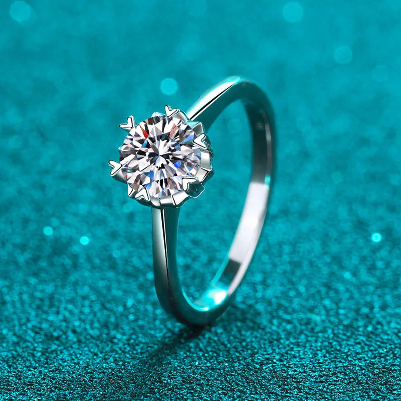 Silver 925 Original 1 Carat Diamond Test Past Brilliant Cut Sparkling D Color Moissanite Romantic Flower Ring Gemstone Jewelry