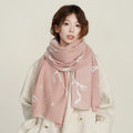 High-End Women's Winter Office Fashion Warm Polyester Scarf with Leaf Letter Bows Patterns Shawl Accessory
