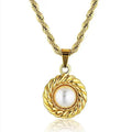 Stainless Steel Vintage Boho Women Fashion Jewelry Long Twisted Rope Chain Round Pendant Big Pearl Necklace