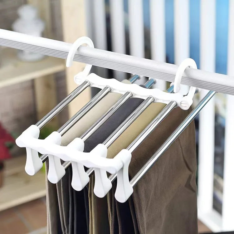 2021 Hot Sale Stainless Steel Space Saving Wardrobe Multi-layer Milk White Folding Pants Hanger