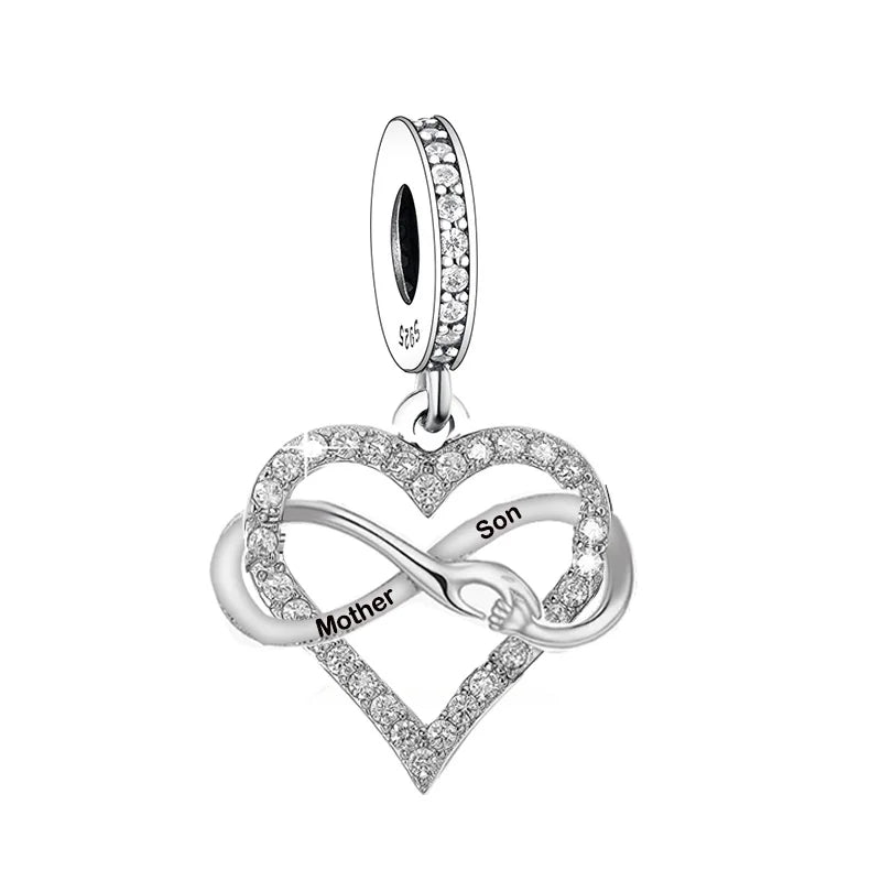 Fit Original Brand Charm Bracelet 925 Sterling Silver Infinity Heart Mother Son Hand in Hand Bead for Women Jewelry Making