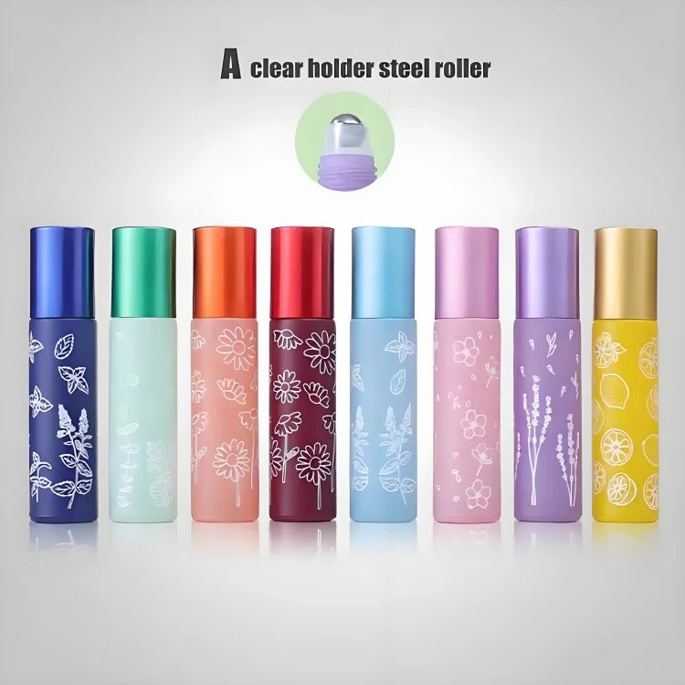 WOGU 8color Roll on Glass Bottle 10ml Empty Thin Skincare Essential Oils Cosmetic Packaging Metal Roller Perfume Bottle