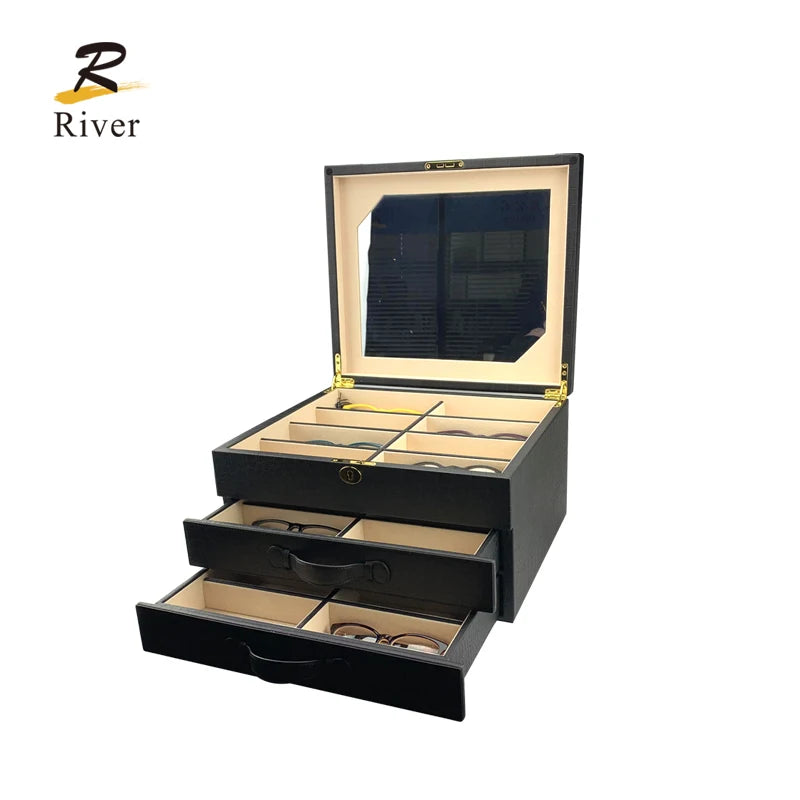 3 Layer 24 Slots Lockable  Drawer  Eyeglass Sun Glasses Storage  Box Eye Wear Accessories  Glasses Display Box