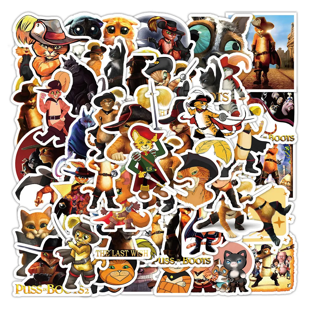 50PCS USA Animation Funny Cute Cartoon Cat Adventures Comedy Puss in Boots Sticker