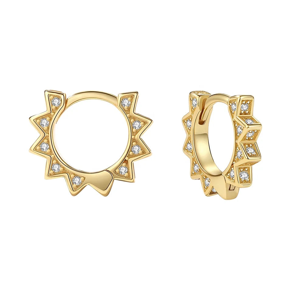Nnagosa Fashionable Punk 925 Sterling Silver Earrings Gold Vermeil 18k Rivet Geometry Cz Hoop Women Jewelry