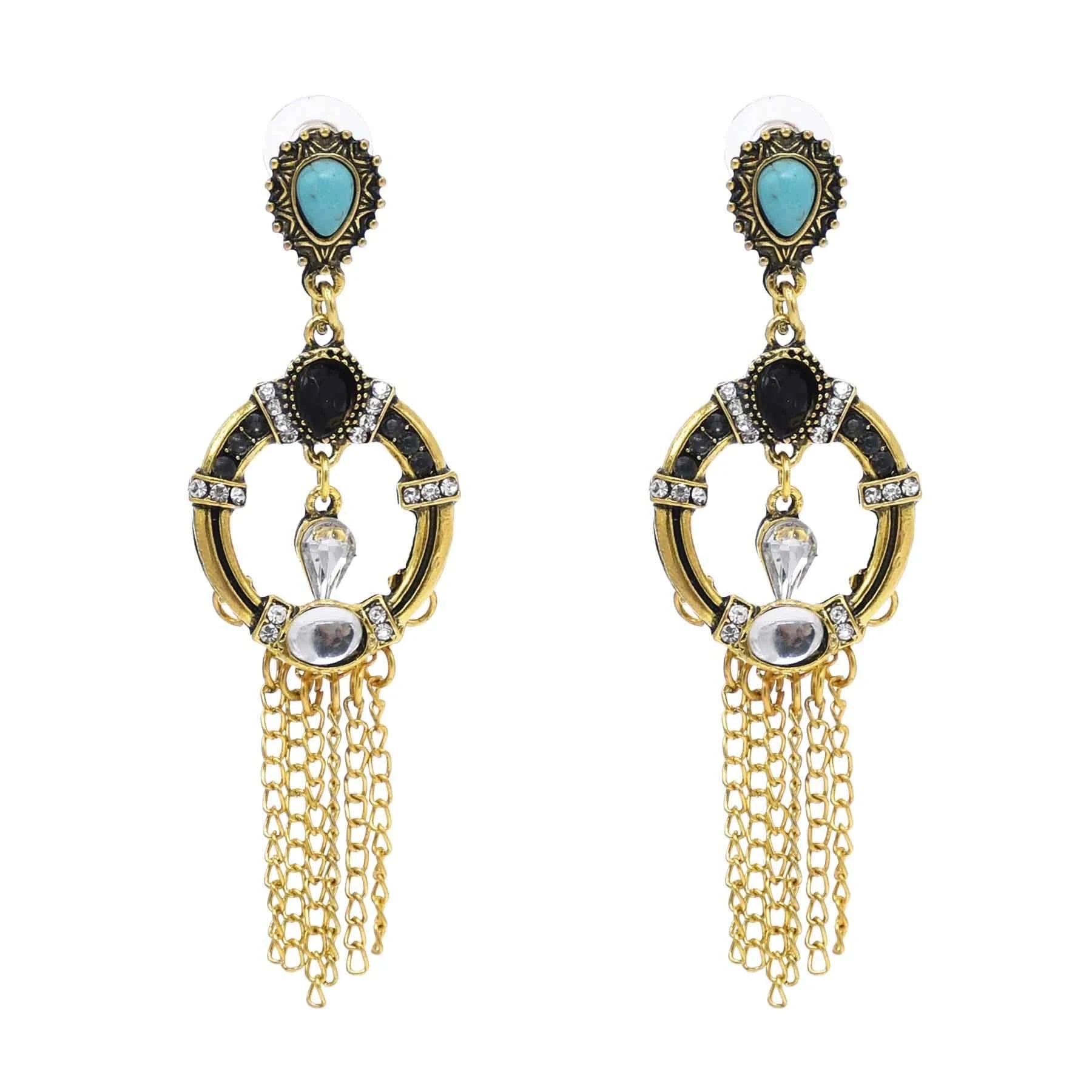 Vintage Style Long Chains Tassel Silver Gold Color Dangle Earrings for Women