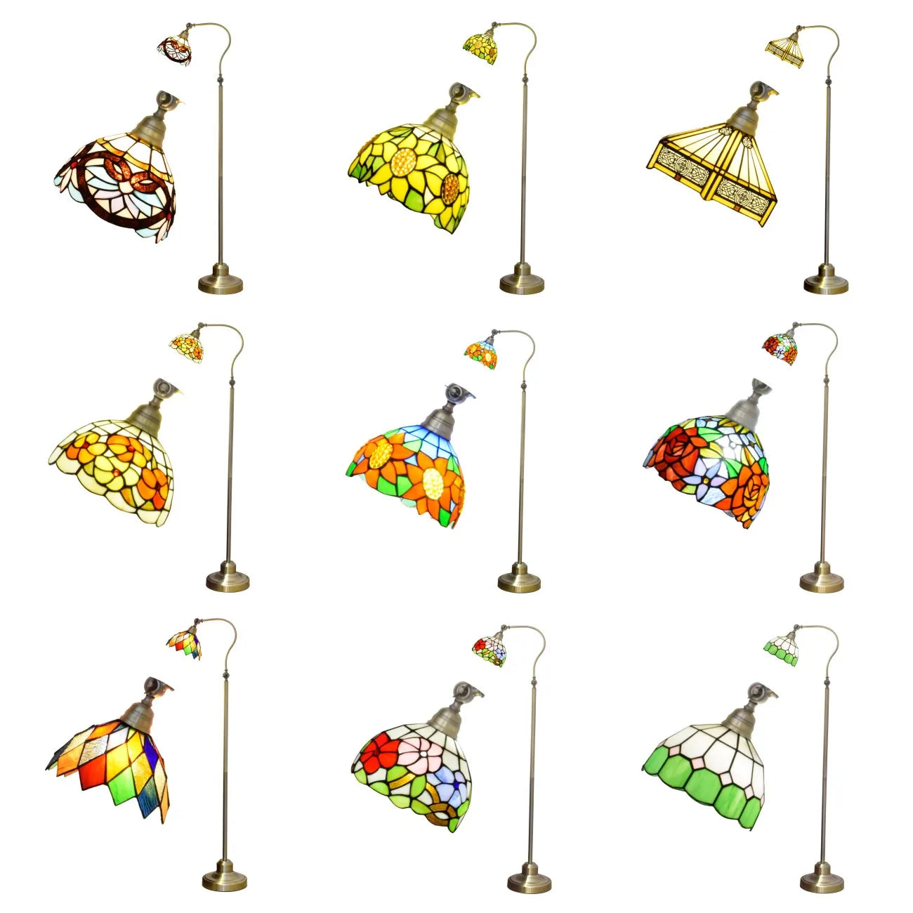 Retro Stained Glass Arched Lamp Gooseneck Adjustable Corner Standing Reading Light Decor Bedroom Living Room Tiffany Floor Lamp