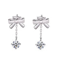 Sweet Dripping Bowknot 0.5 Carat Moissanite Earrings for Women Exquisite Long Tassel Fashion Studs with Dignified Temperament