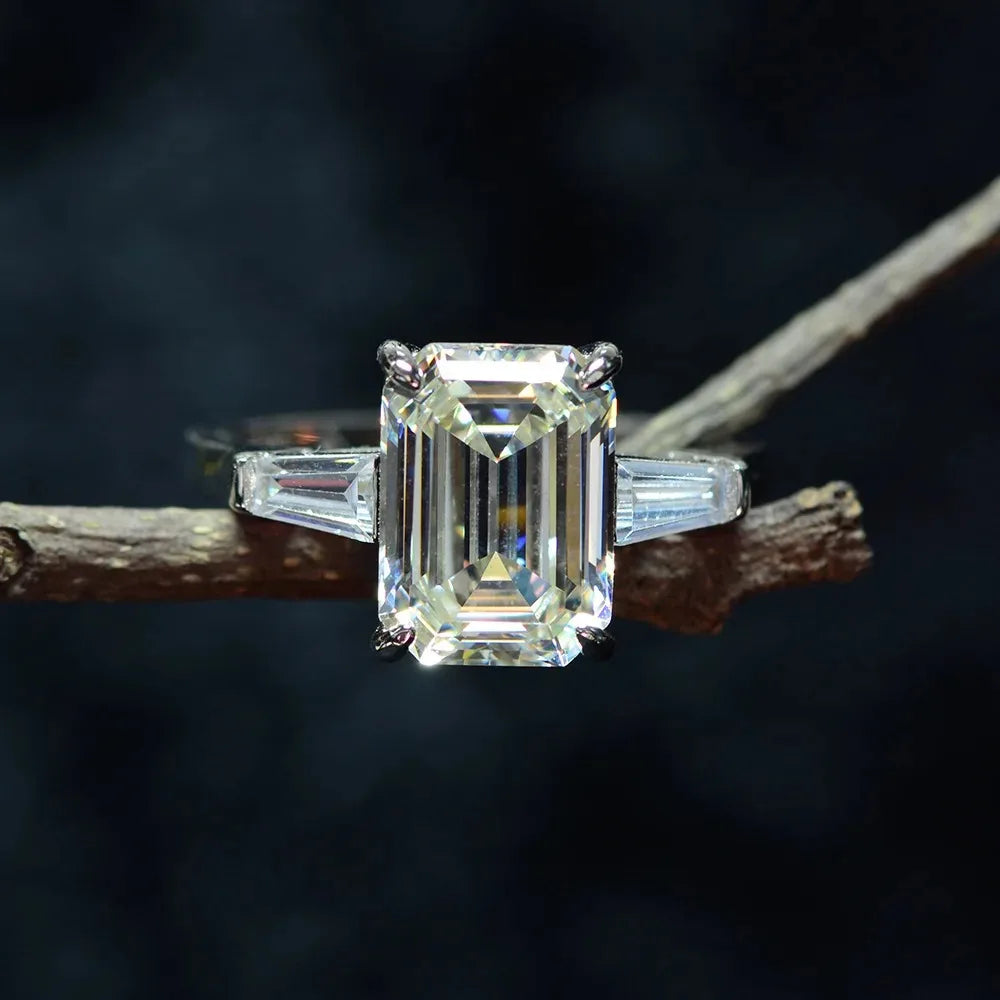 Fine Jewelry 4Ct Emerald Cut Solitaire Ring White Plated S925 Sterling Silver VVS Moissanite Diamond 4pcs Emerald Cut Ring Set