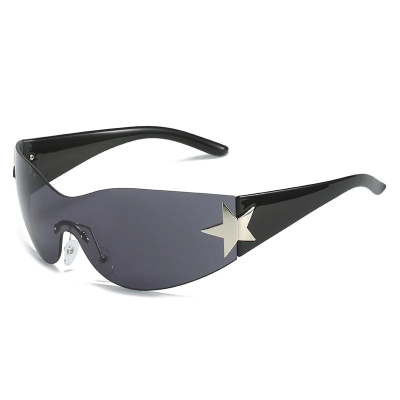 XY229443 Rimless Y2K Sunglasses for Women Men Trendy Shield Wrap Around Star Sun Glasses Sunglasses