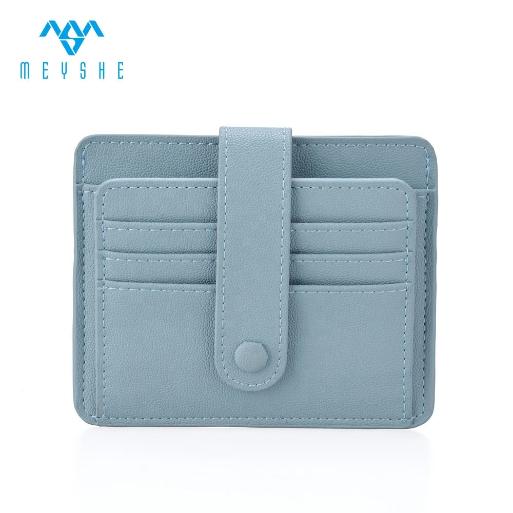 Factory Custom Logo High Quality Blue PU Leather Slim RFID Fold ID Credit Card Holders Wallet