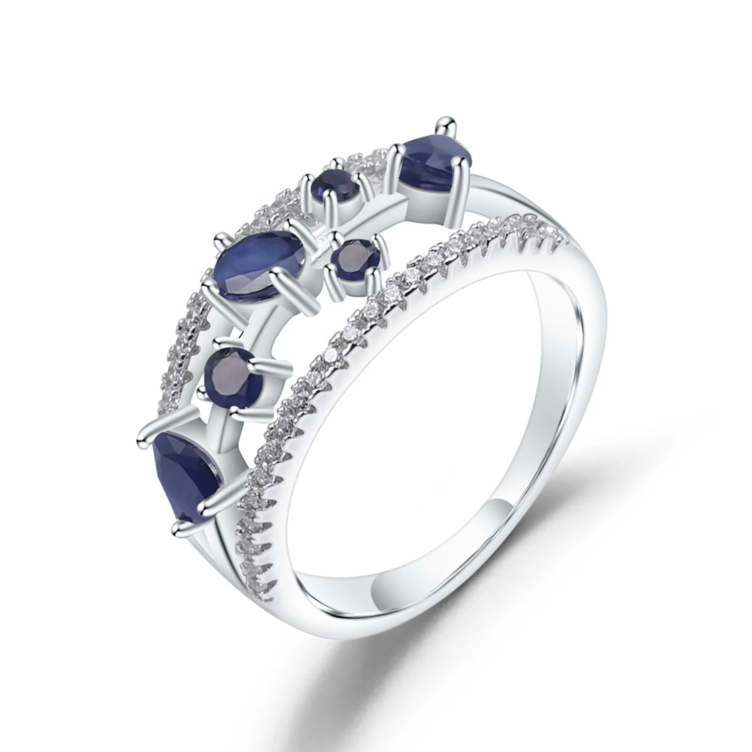 Abiding Wholesale Natural Blue Sapphire Rings Fashion 925 Silver Rings for Charms Women