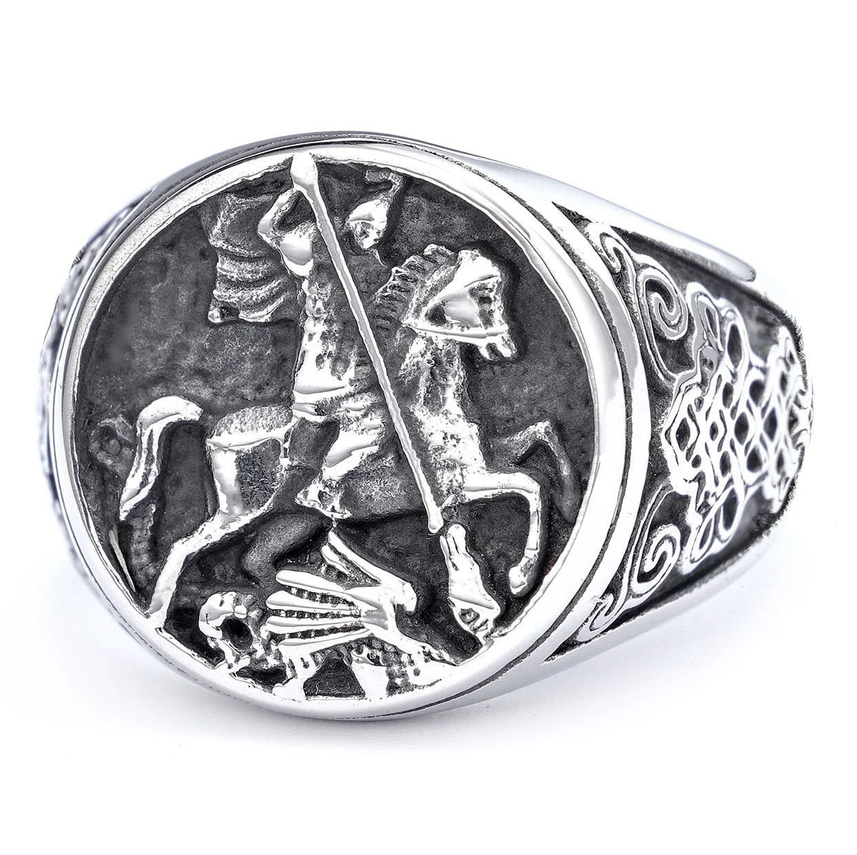 Hot Domineering Retro Paladin Dragon Slaying Ring Stainless Steel Retro Men's Jewelry