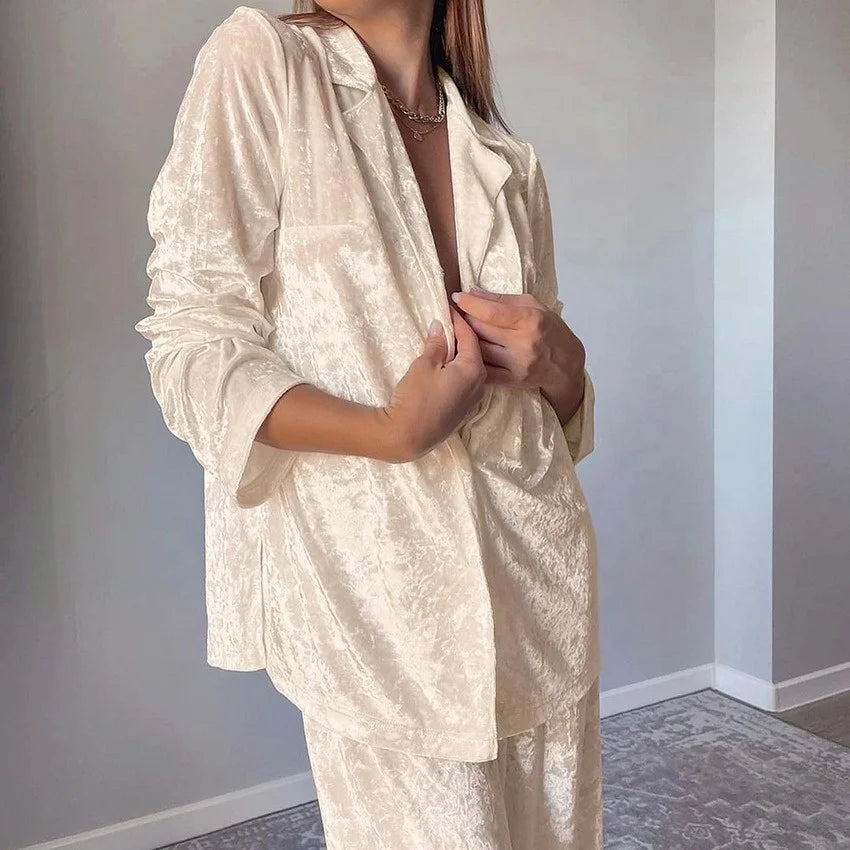 2024 Truen Warm Velvet Tracksuits for Women Long Sleeve Top Pants Solid Casual Two Piece Leisure Pajamas Suit Comfortable