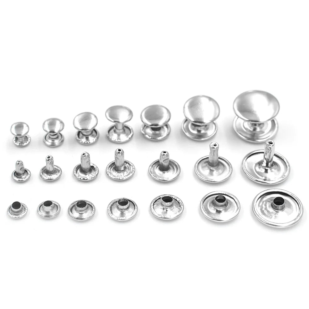 5-15 mm Silver Metal Leather Rivets Buttons Snaps Metal Nails Luggage Buckle Double-sided Rivet 1000 Sets/Bag