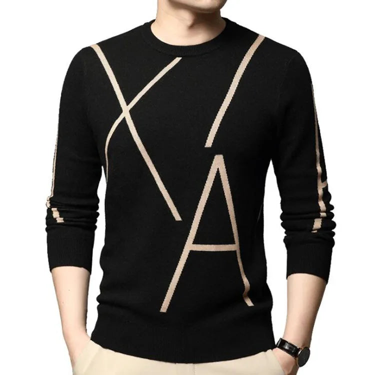 Fashion Brand Knit Sweater Trendy Designer Winter Wool Pullover Black Sweater for Man Cool Autumn Casual Jumper Mens Clothing