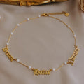 Custom Stainless Steel 18k Gold Plating Old English Letter Necklace Women Personalised Multi Name Pendant Pearl Necklace