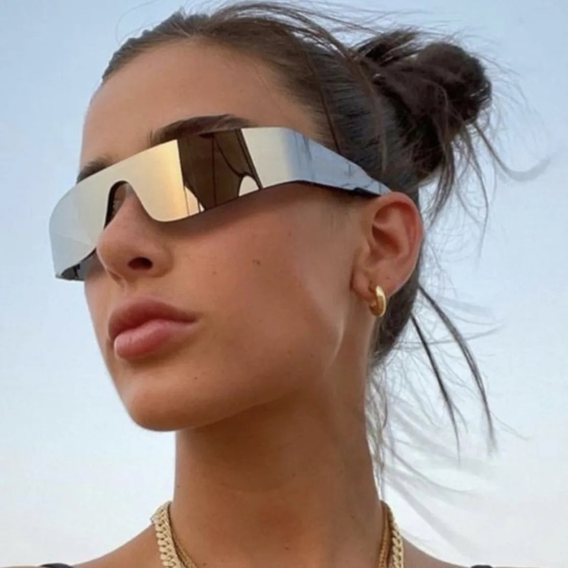 Glasses Fashion Futuristic Mirrored Sunglasses Women Men 2022 Designer 90s Pink Steam Punk Custom Semi Rectangle Sun Glass