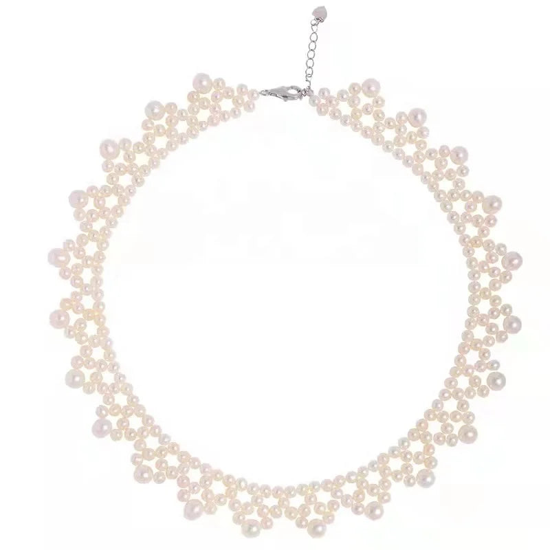 Handmade Custom Women's Silver 925 Necklace and Choker Real Round Pearl Beaded for Wedding Classic Style Hot Sale