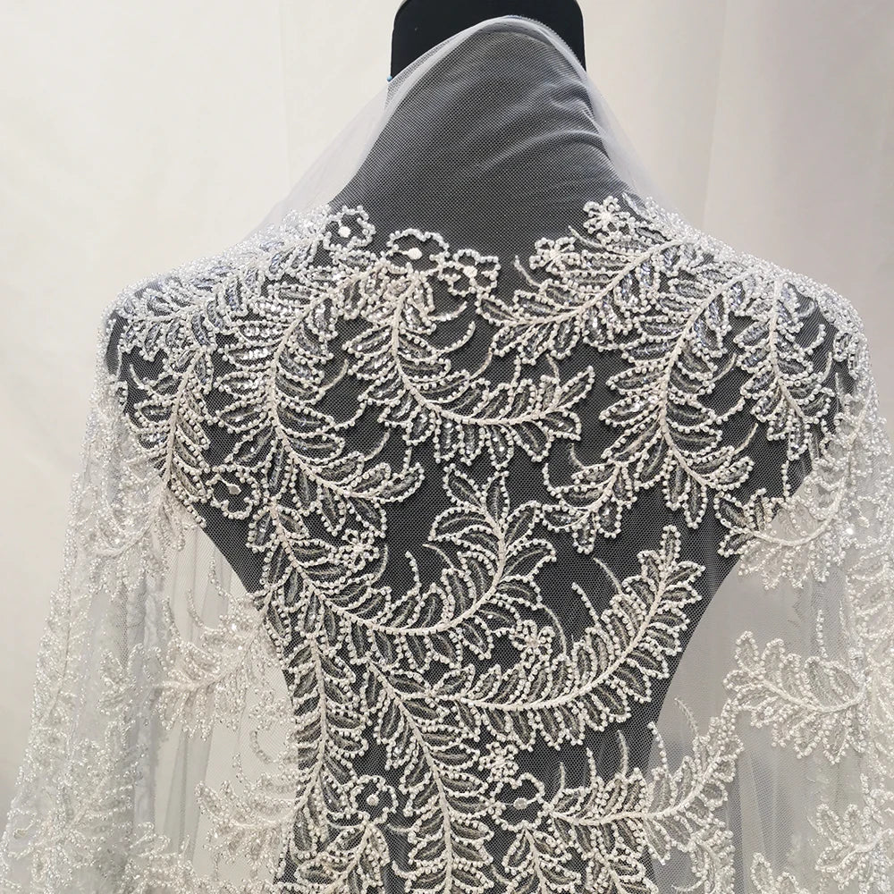 Luxury Handmade Sequins Tulle Net Lace High Quality Lace Fabric With Beads and Pearl for African Wedding