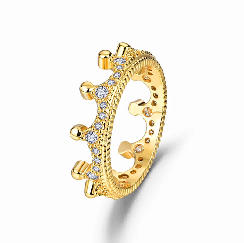 2022 Woman Brass Crown Zircon Ring 18K Gold Plated Certified Trendy Luxury Wedding Engagement Ring