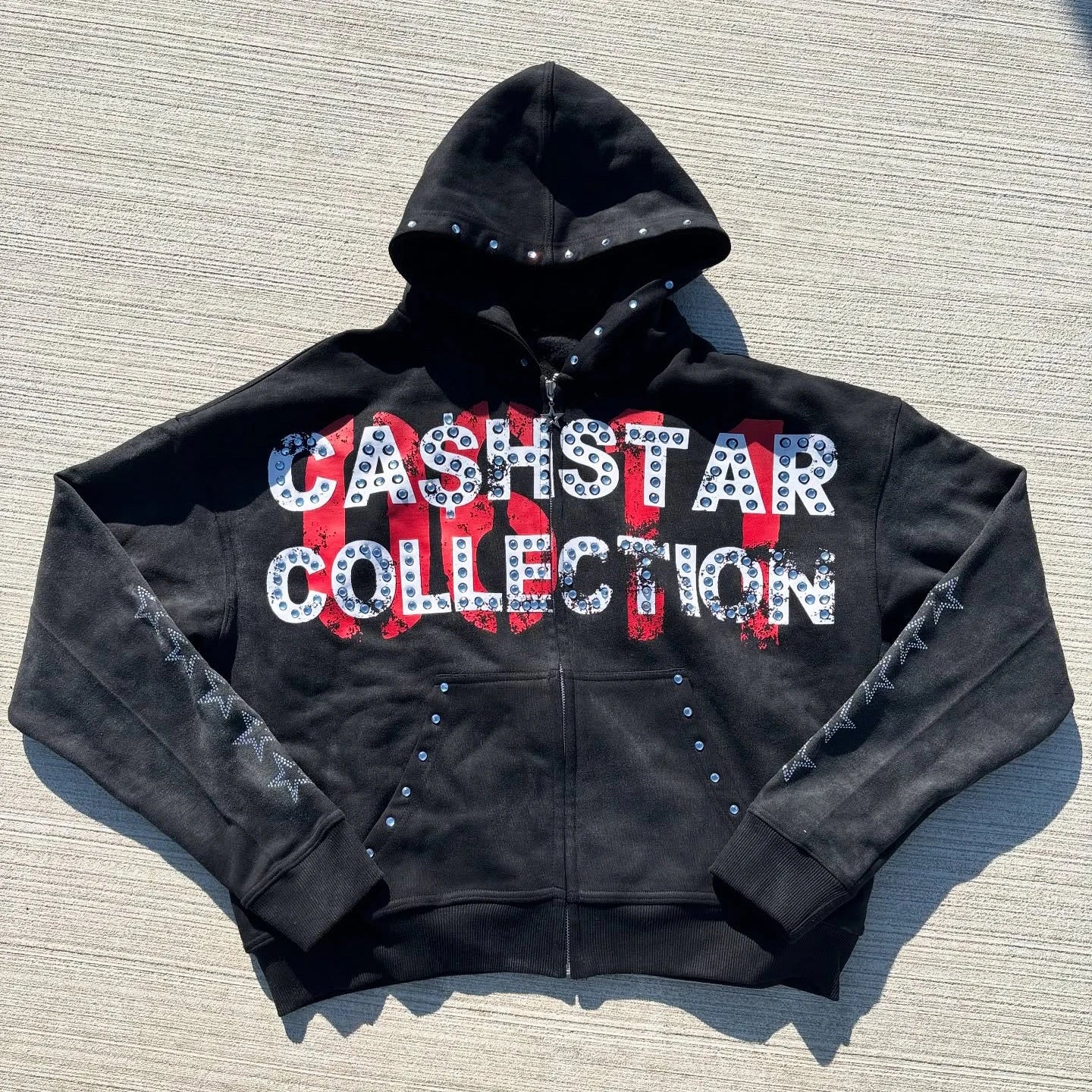 US Free Tax Zipper Hoodie Custom Logo 500Gsm Baggy Boxy Cropped Screen Print Rhinestone Men's Zip up Hoodie