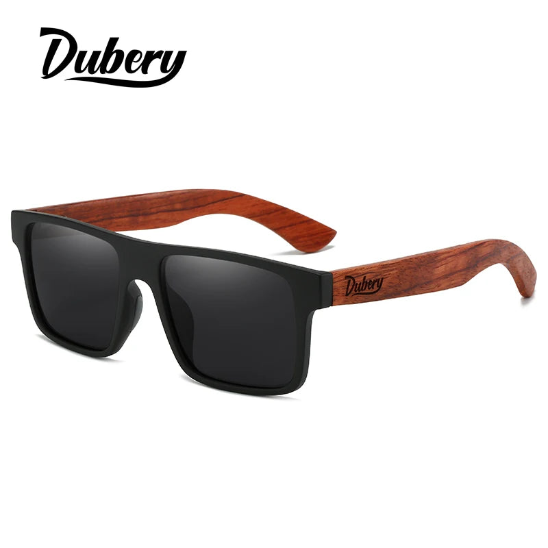 DUBERY Factory Unisex UV400 Wood Frame Polarized Sunglasses 2026 Square Fashion Wooden Custom Logo Sunglasses Polarized Lens
