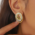 Simple Circle Two Tone Stud Earrings Geometric 18K Gold Plated Stainless Steel Earrings Women Trendy Jewelry