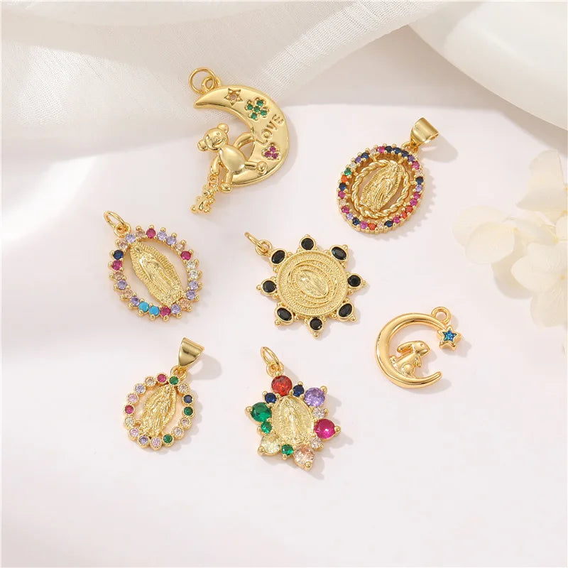 Wholesale Trendy Colored Zirconia Religious Pendant Moon Bear Charms for Making Jewelry
