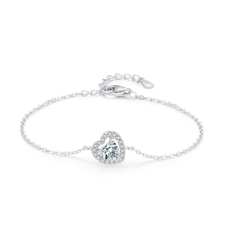 SL1706 925 Sterling Silver Elegant Heart Zirconia Link Chain Charm Bracelet for Women Romantic Wedding Engagement Jewelry