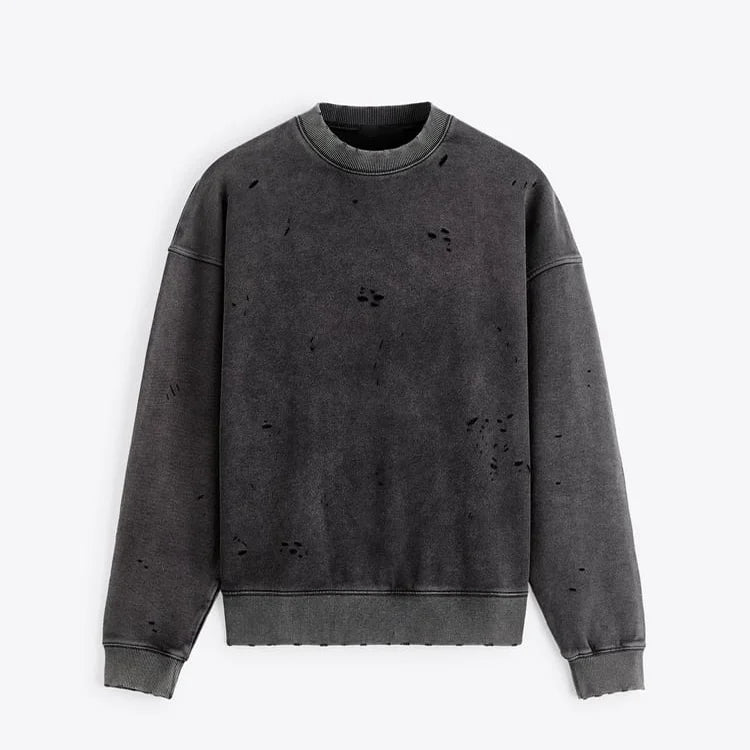 YUCHEN High Quality Distressed Vintage Wash Sweater Shirt Blank Sweater Shirt for Men Pullover Sweater