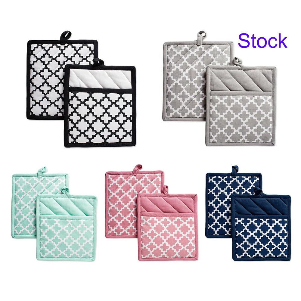 Set of Printed Heat Resistant Oven-Safe Hot Pads with Recycled Cotton Terry Cloth Lining Eco-Friendly Pot Holders