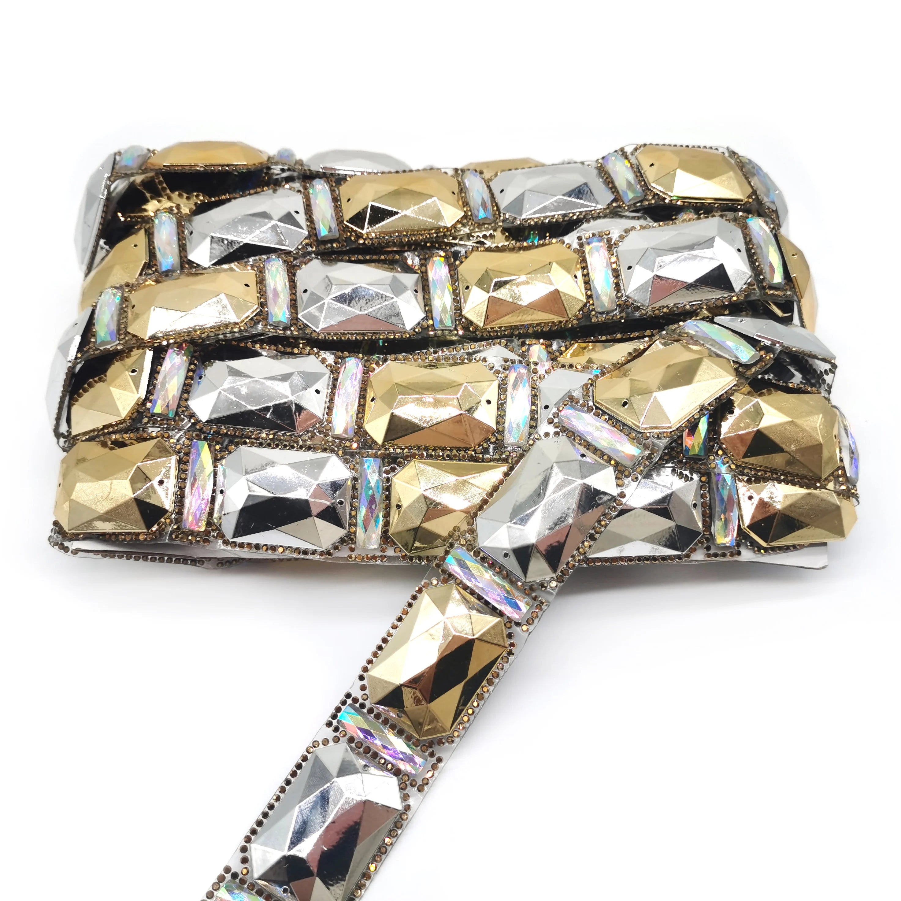 Carnival Costume Decoration Gold and Silver Metallic Colors Iron on Hot Fix Rhinestone Trimming