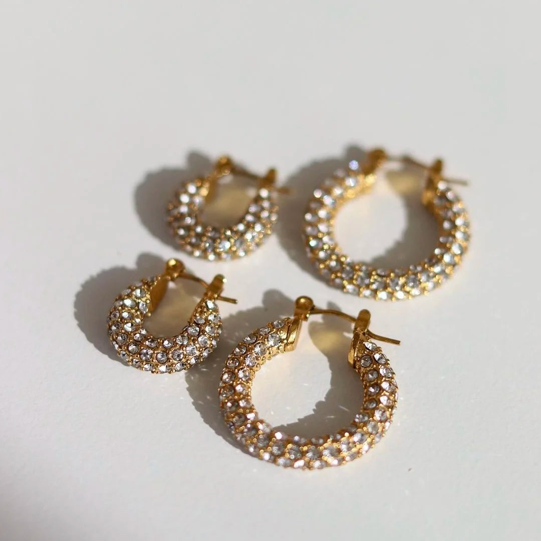 2024 Dazan New 18k Gold Plated Unique Hypoallergenic Stainless Steel Geometric Ins Style Cubic Zirconia Earrings for Women